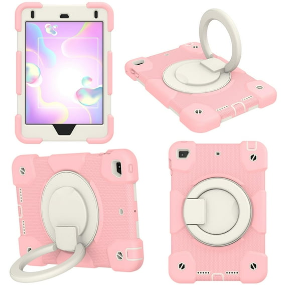 iPad Mini Case 5th/4th Generation,360° Rotating Multi-Functional Handle-Kickstand Shockproof Cover Silicone Rubber PC & Shoulder Strap & Pencil Holder for iPad Mini 5 / 4, Pink