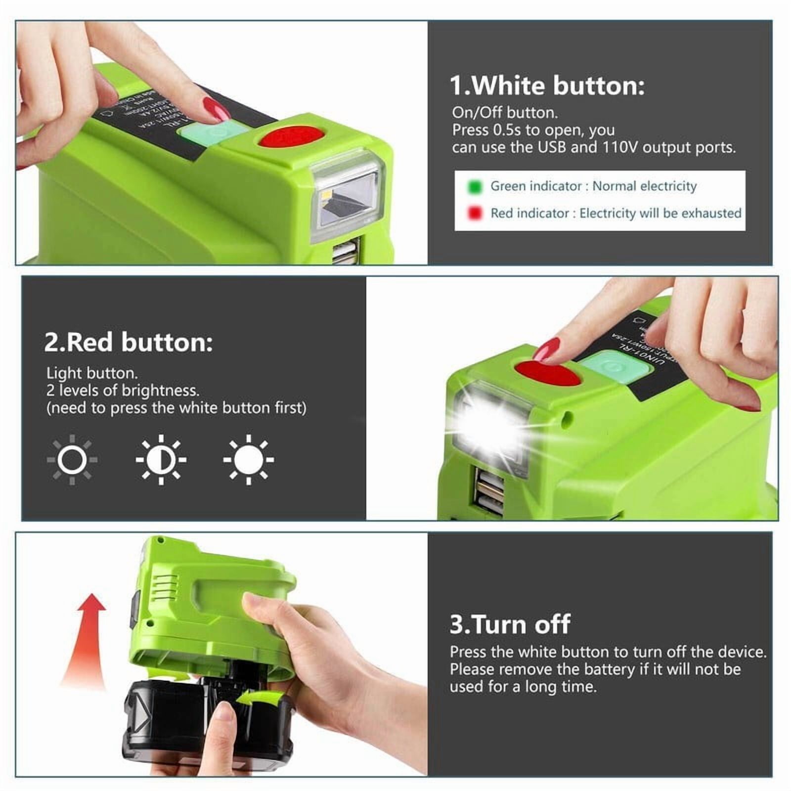 150W Power Supply Inverter for Ryobi 18V, TEPULAS DC 18V to AC 120V Power Inverter Generator, Power Source USB Phone Charger Adapter for Ryobi w/AC Outlet & LED Light (No Battery)
