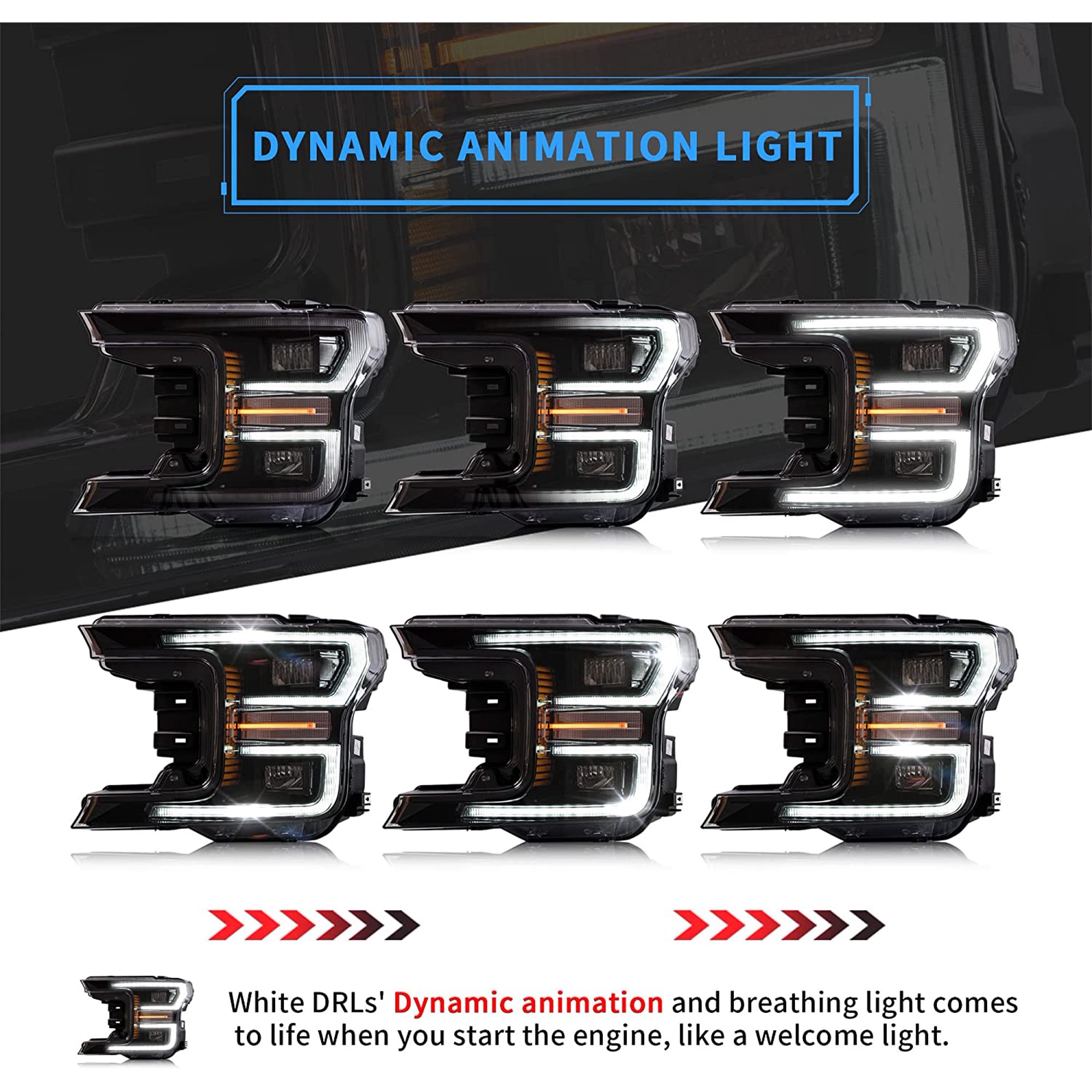 VLAND LED Headlights for 2018 2019 2020 Ford F150 XLT XL SSV Police Responder Platinum Limited Lariat King Ranch with Animation