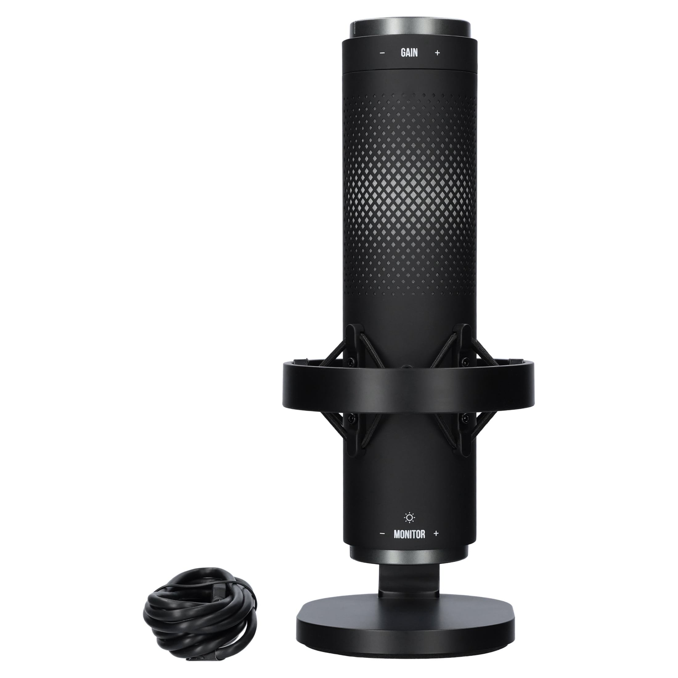 onn USB Tri-Pattern Gaming Microphone with Volume/Mute Controls and 3.5mm Headphone Jack, Black