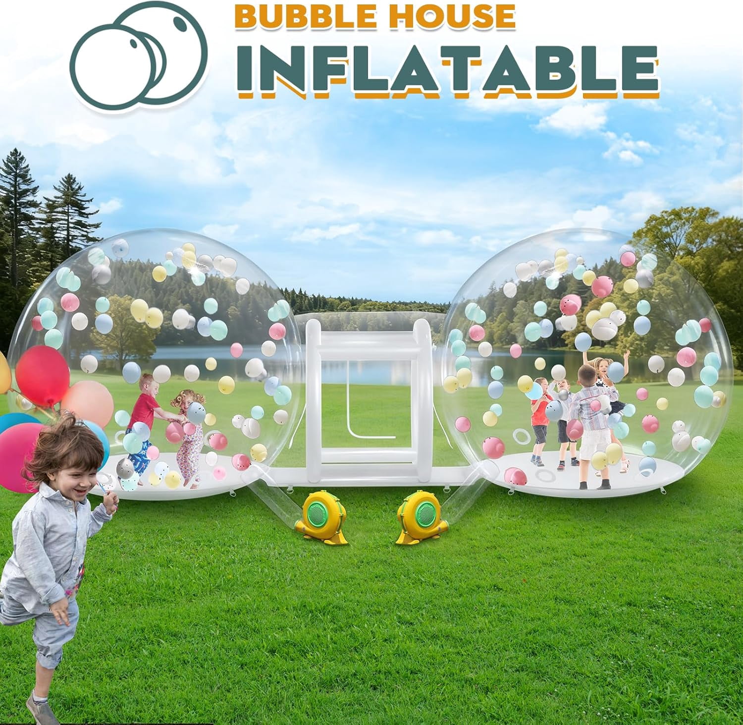 Esheno 10ft Inflatable Bubble House Clear PVC Double 550W Blowers with Double Balls 600W Dome for Party