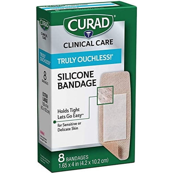 Curad Truly Ouchless Extra Large Silicone Bandages, Flexible Fabric, 8 Count Packaging May Vary