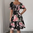 thumbnail image 6 of HAJWOH Summer Dresses for Women Vacation Smocked Square Neck Floral Mini Dress Short Sleeve Ruffle Peasant Sundress, 6 of 8
