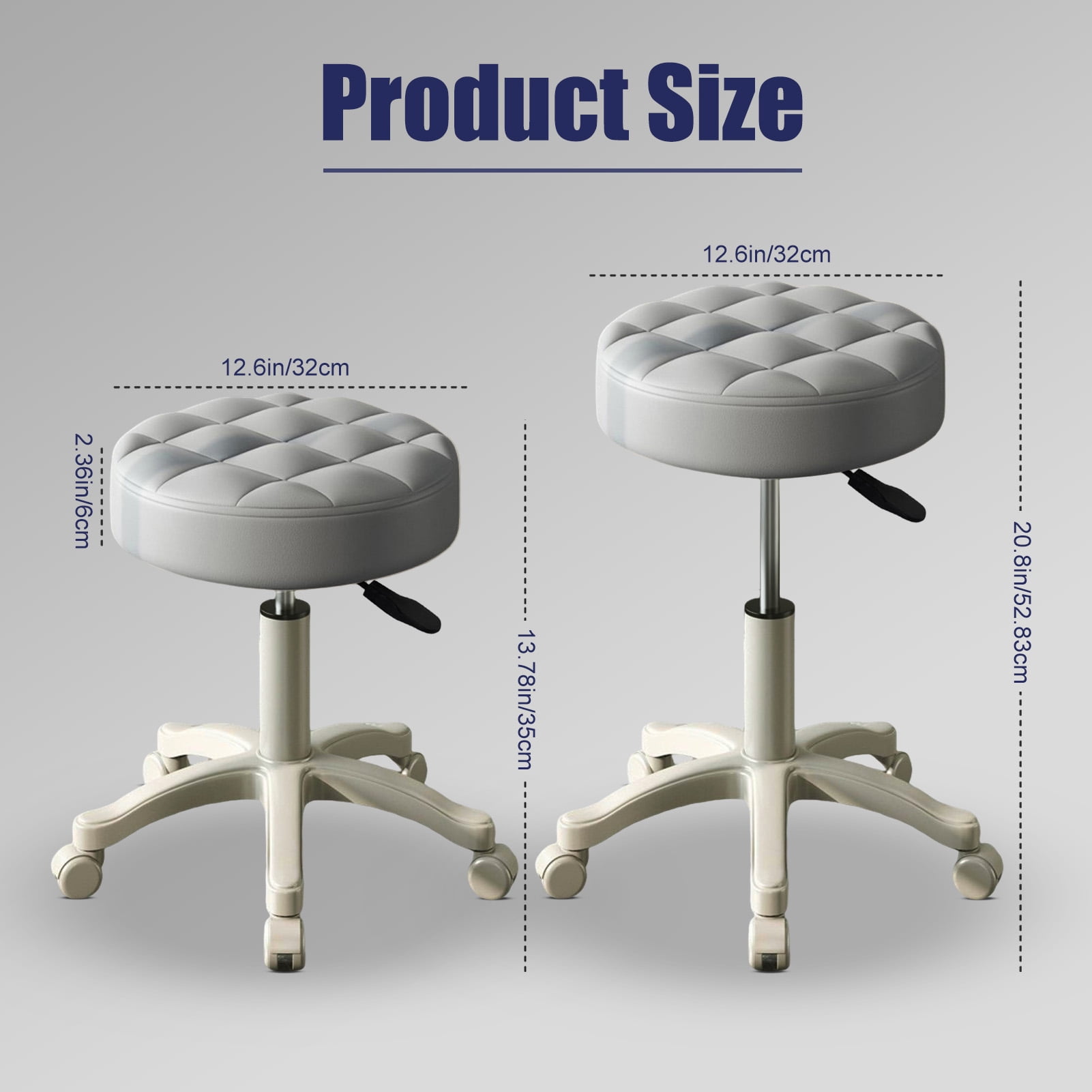 Fompes Round Rolling Stool Chair Faux Leather Height Adjustable Swivel Drafting Work SPA Shop Salon Stools with Wheels Small Chair Armless Backless SPA Salon Bar Cafe Home Office Stool (Gray)