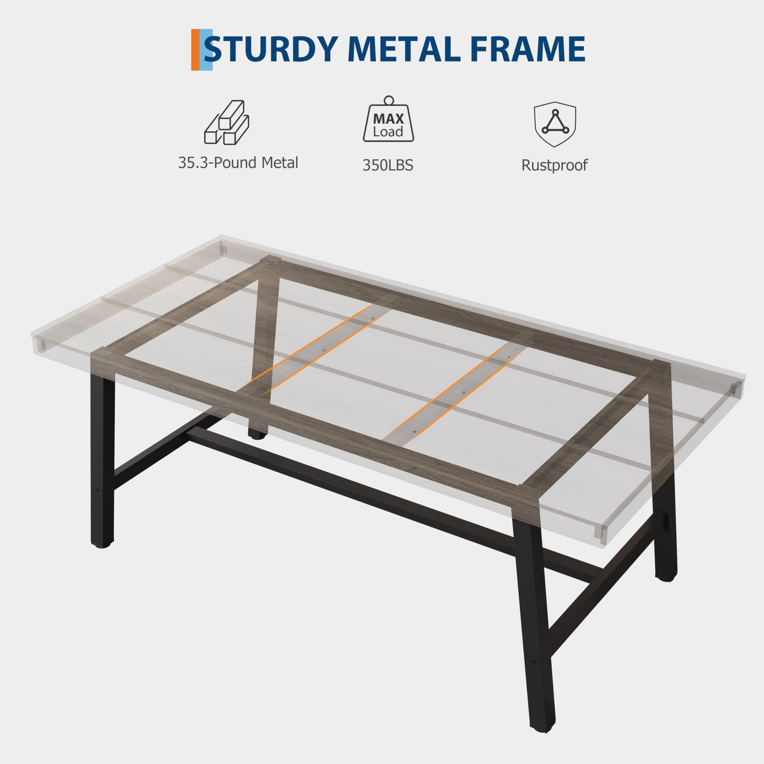 Industrial Dining Table for 6-8 People, 70.87" Long Kitchen Table with Sturdy Metal Frame, Rectangular Counter for Dinner, Kitchen, Dining Room (Grey Walnut, 71" Non-extendable)