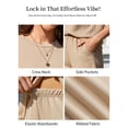 thumbnail image 6 of ValueVibe Lounge Sets for Women 2 Piece Short Sleeve Shorts Outfit Sets Crew Neck Casual Ribbed Pajama Sets with Pockets, Apricot XL, 6 of 8