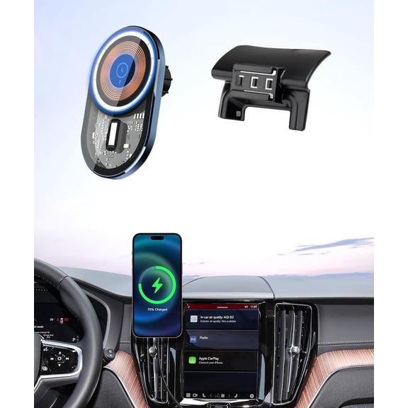 Wireless Charging car Phone Holder for Volvo XC60 2018-2025 Auto Accessories Navigation Bracket Interior Decoration Mobile Cell Phone Mount, 360° Rotation