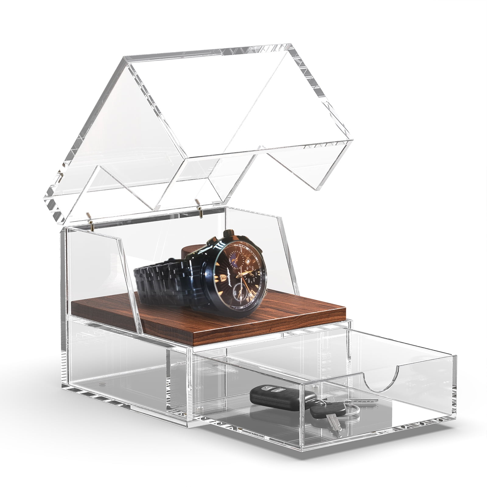 Acrylic Single Watch Box for Men, Watch Holder Display Case with Drawer