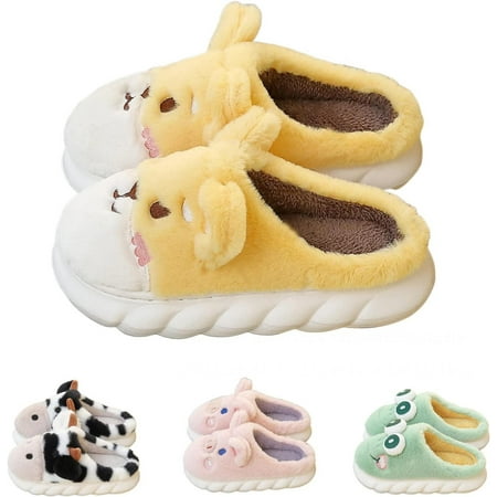 

bangyoudaoo Fuzzy Cows Slippers Men and Women Autumn and Winter Cartoon Indoor Plush Slippers Animal Slippers for Women Girls