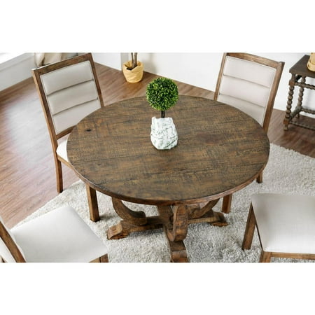 Rustic Wooden Dining Table With Pedestal Base Antique Oak Brown