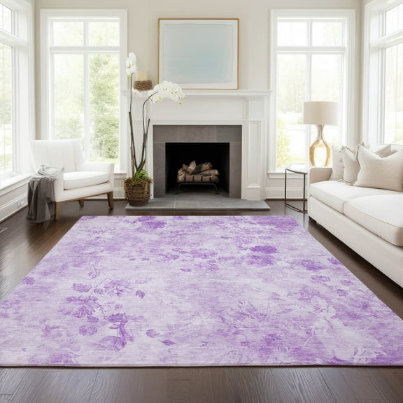 Addison Rugs Chantille Indoor/Outdoor Transitional Floral Lavender Washable Rectangle Rug, 5' x 7'6"