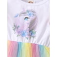 thumbnail image 6 of 4T Baby Girls Clothes 5Y Toddler Girls Birthday Dress Long Sleeve Dress Unicorn Print Rainbow Tulle Dress White, 6 of 8