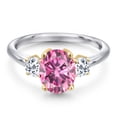 thumbnail image 3 of Gem Stone King 925 Silver and 10K Yellow Gold Pink Moissanite and White Topaz Engagement Ring for Women | 2.66 Cttw | Oval 9X7MM | Gemstone Birthstone | Size 7, 3 of 6
