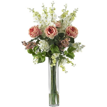 Rose, Delphinium and Lilac Silk Flower Arrangement, Pink
