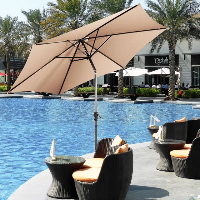 Sombrilla Parasol Costway 2,7m Inclinada para Terraza Jardín Playa Beige