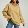 thumbnail image 3 of Horkkom Quarter Zip Pullover Women Solid Color Casual Mock Neck Sweatshirt Comfort Fall Sweatshirt with Pockets S, 3 of 6
