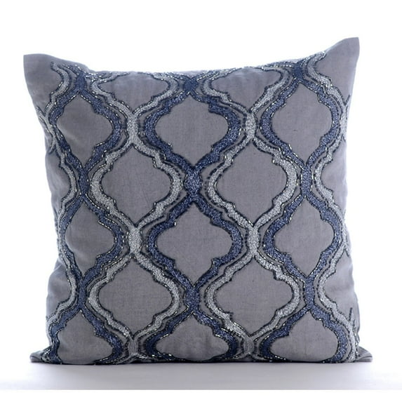 Cushion Cover, Grey Decorative Pillow Cover, Lattice Trellis Throw Pillow Cover, 18x18 inch (45x45 cm) Throw Pillow Cover, Square Cotton Pillowcase, Geometric - Quicksilver Ornate