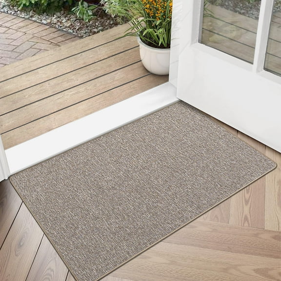 Ultra Thin Door Mat for Entryway, Low Profile Non Slip Rubber Backing Indoor Doormat, Easy Clean Welcome Entrance Mat for Inside House, Patio, Khaki 20"x32"