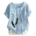 thumbnail image 3 of WILLBEST T-Shirt pour Femmes Col Roulé Rétro et en Lin Imprimé Ample à Manches Courtes Chemise Haut pour Dames, 3 of 3