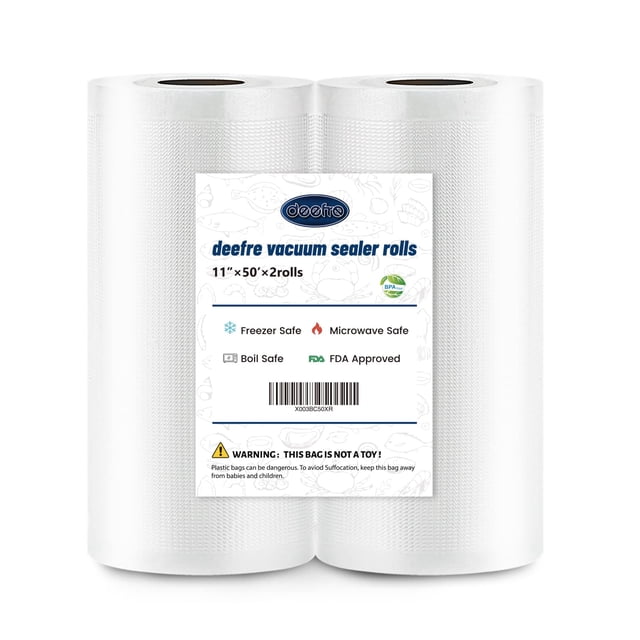 Deefre Vacuum Sealer Bags 2 Rolls 11"x50' Commercial Grade Food Saver Bags for Seal a Meal, BPA Free, Heavy Duty, Great for vac Storage, Meal Prep or