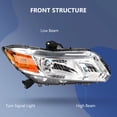thumbnail image 4 of SCITOO Headlight Assembly Compatible for 2012-2015 Honda Civic 4Dr Sedan|2012-2013 Honda Civic 2Dr Coupe OE Headlamp Chrome Housing Amber Reflector Clear Lens Headlamps Left + Right, 4 of 4