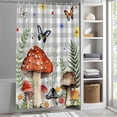 thumbnail image 6 of Spring Mushroom Shower Curtain, 72" x 72", Daisy Butterfly Leaf Light Gray Plaid Waterproof Bathroom Curtain Washable Shower Curtain Set with 12 Hooks, 6 of 9