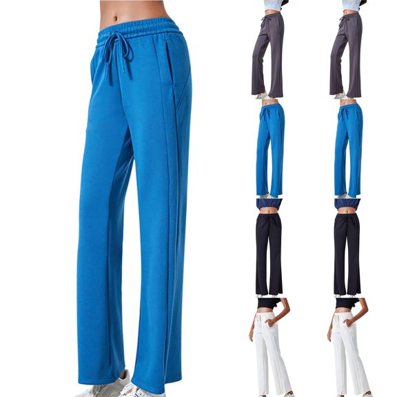 Kmdttou Women's Yoga Pants with Pockets for Ladies Fashionable Solid Color Loose And Sports Drawstring Double Pocket Yoga Fitness Pants