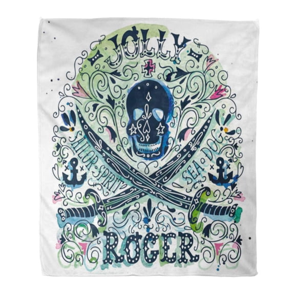 SIDONKU Throw Blanket 58x80 Inches Jolly Roger Watercolor Vintage with Pirate Skull and Two Swords The and Ink Drawings Warm Flannel Soft Blanket for Couch Sofa Bed