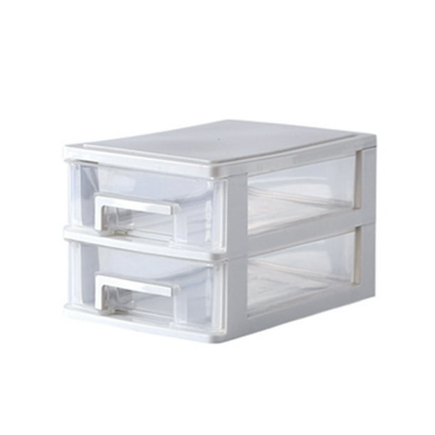 EeaseMX Minicaja de almacenamiento de plástico transparente con cajón de escritorio de 2 capas para cosméticos y artículos diversos (blanco y transparente)