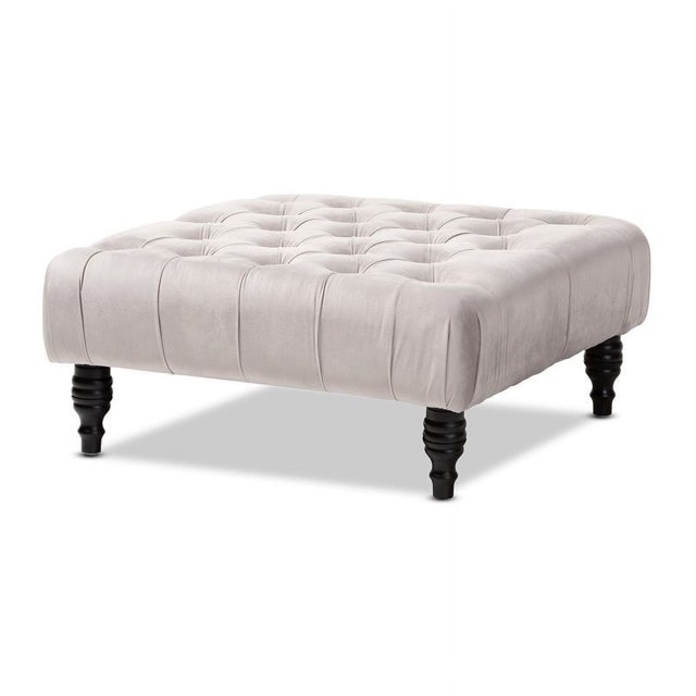 Baxton Studio Pouf Rembourré en Velours Gris Keswick