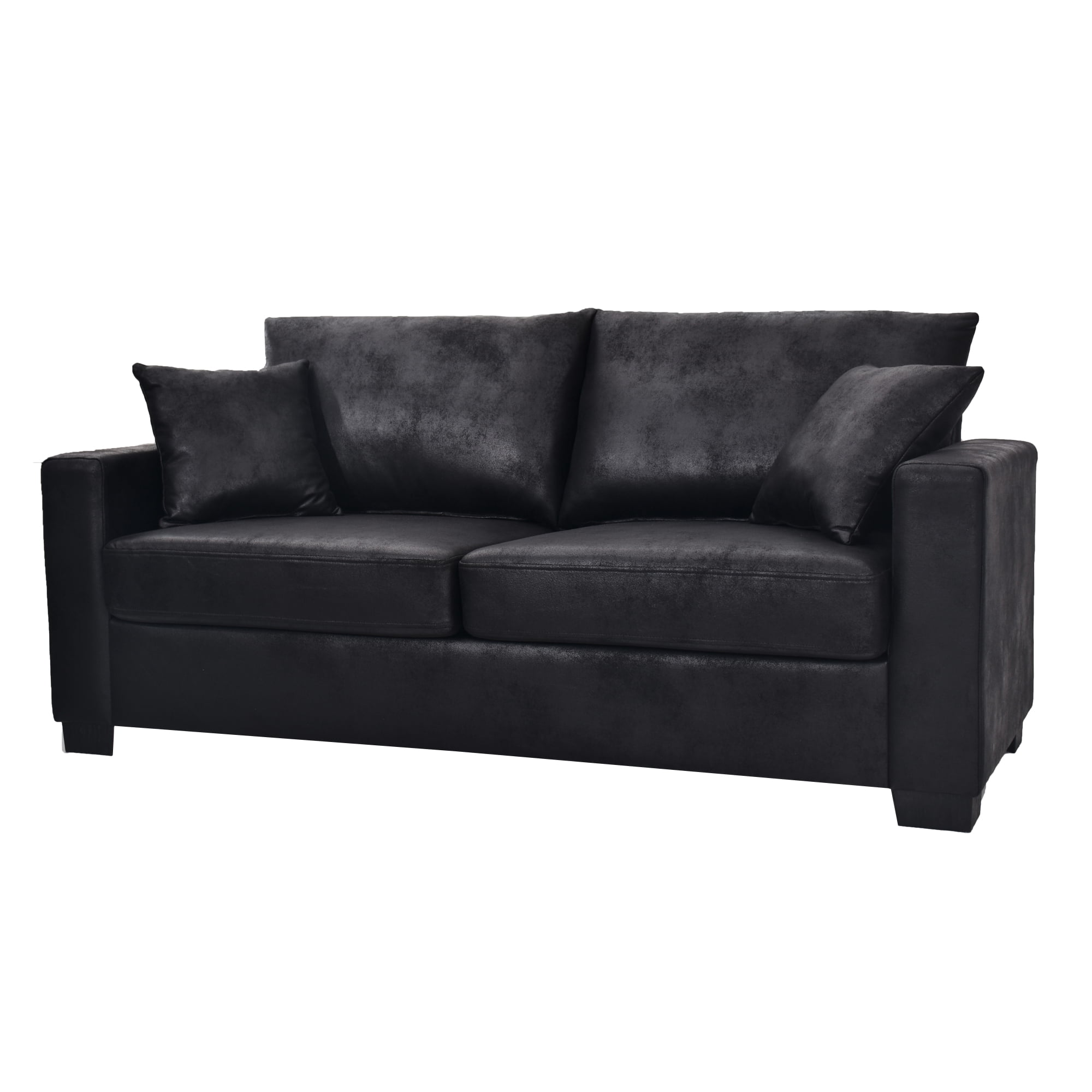 Leumius 69" Sofa for Living Room,Modern 2 Seater Couch for Small Space,Upholstered Loveseat with 2 Throw Pillows,Black