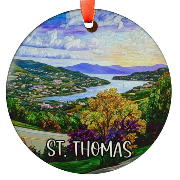 Custom St. Thomas Ornament |Faux |Unique Souvenir |Vacation Travel Gift | Holiday Anniversary |Christmas Decor, Holiday Keepsake, Xmas Tree Hanging Decoration, Seasonal Gift Idea,