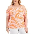 thumbnail image 2 of JM Collection Plus Size Printed Cold-Shoulder Top Clementine Orange Combo 4X, 2 of 2