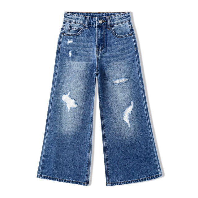 KIDSCOOL SPACE Girls Flare Jeans,Little Big Girl Ripped Wide Leg Summer Denim Pants,10-11 Years