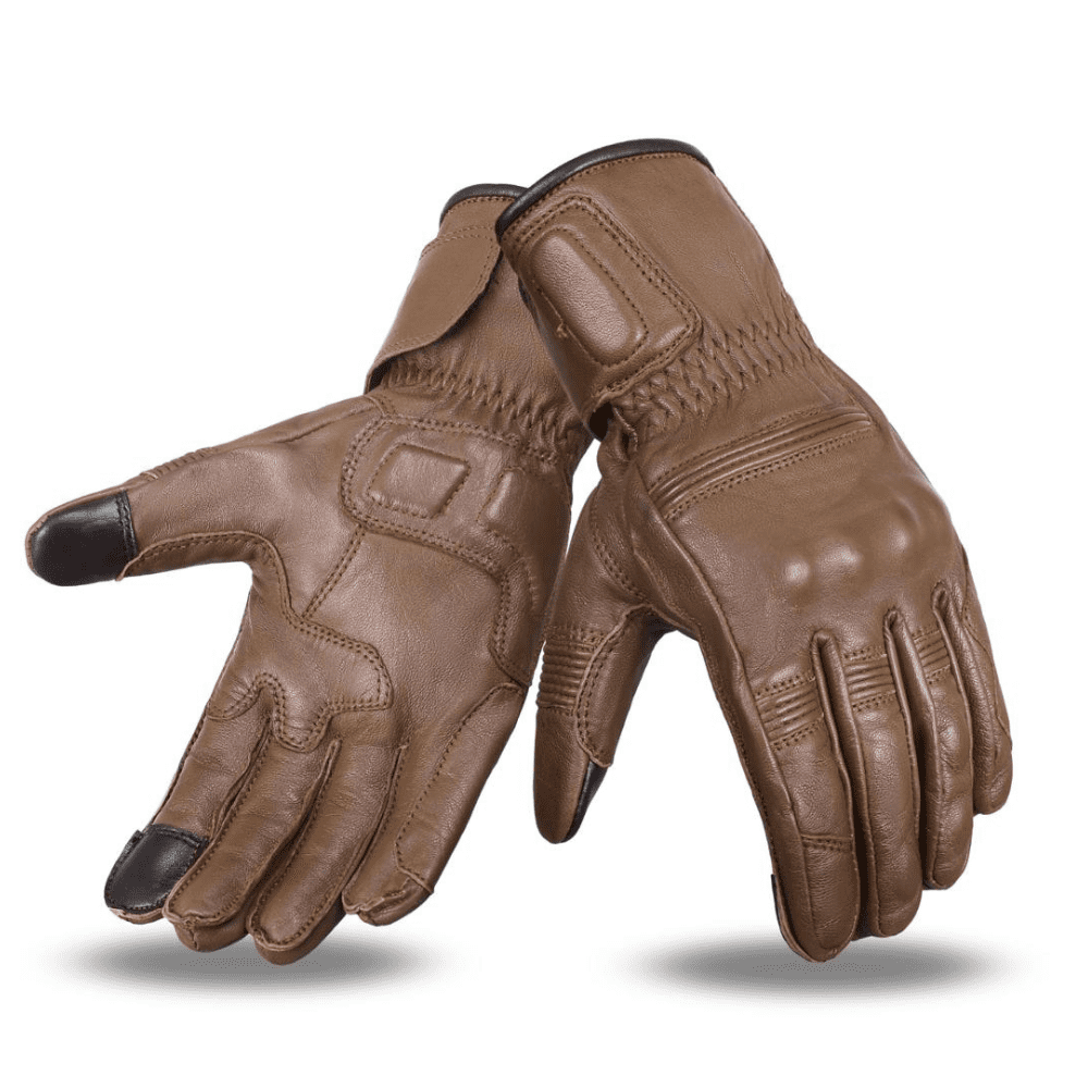 Premium Leather Motorcycle Gloves (Brown) Comfortable Riding Protection, Full Gauntlet with Mobile Touchscreen Fingers With CE Armour Biker Protection