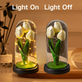 thumbnail image 5 of FTCBJJA Preserved Artificial Tulip Bouquet in Glass Dome with LED Fairy Lights, Glass Rose Artificial Flowers with Eternal Tulips, Home Decor Accent, Romantic Flower for Mom,Women&Wife,Pale Yellow, 5 of 6
