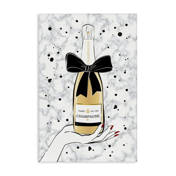 Stupell Industries Holding Champagne Bottle Food & Beverage Painting Gallery Wrapped Canvas Art Print Wall Art, 16 x 24