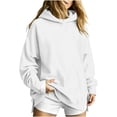 thumbnail image 2 of thefmos Women's Fall Winter Hooded Slit Pullover Tops Sweatshirts Loose Casual Hoodie Long Sleeve Tunic Blouses with Pocket Trendy Vacation Clothes, White 2XL, 2 of 6