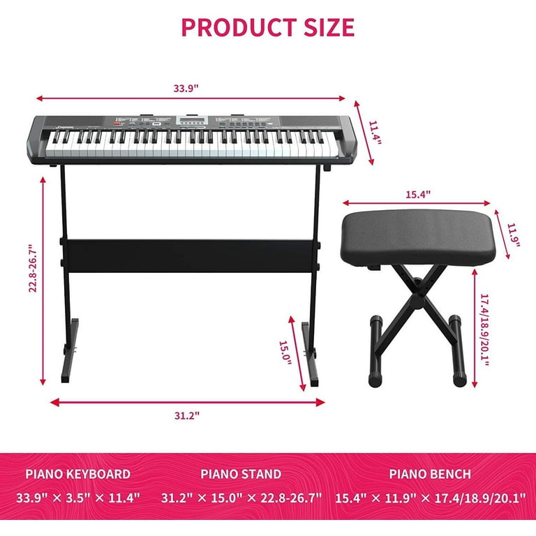 LAGRIMA 61 Key Electric Keyboard Piano w/Light Up Keys for Beginner, L –  Ushopsound