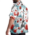 thumbnail image 3 of Eiffel Tower Valentine's Day Men's Short Sleeve Poplin Button Down Hawaiian Printed Summer Beach Shirt, Unisex, 3 of 6