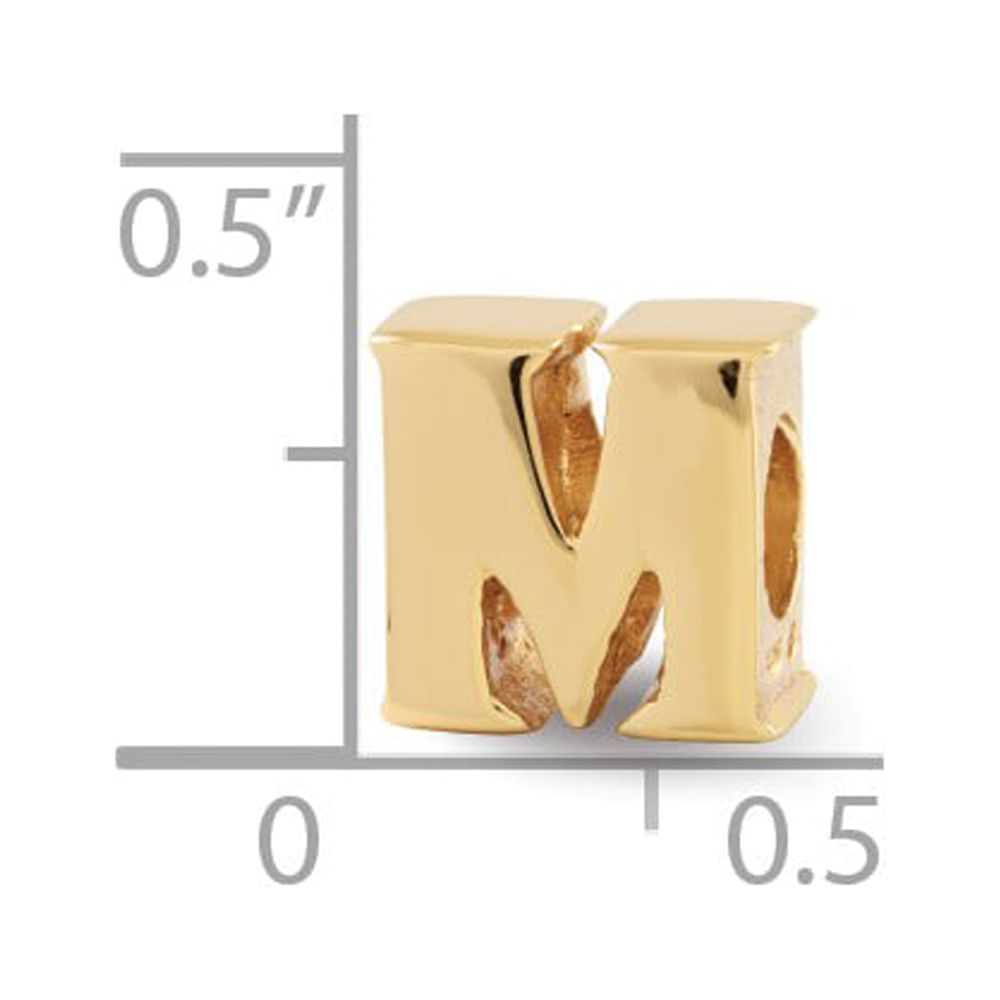 925 Sterling Silver Gold-plated Reflections Letter M Bead; for Adults and Teens; for Women and Men