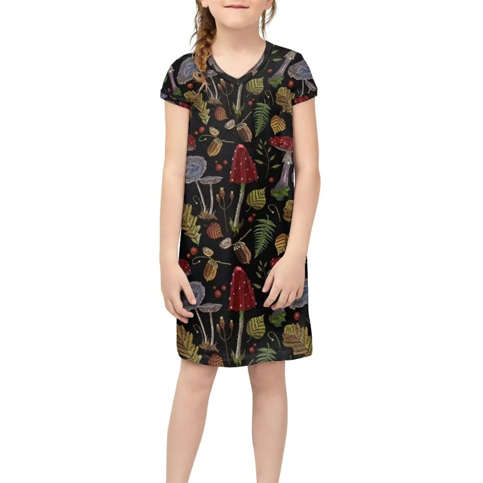 FKELYI Vivid Mushroom Kids Girls Dress Size 3 4 Years Stretchy