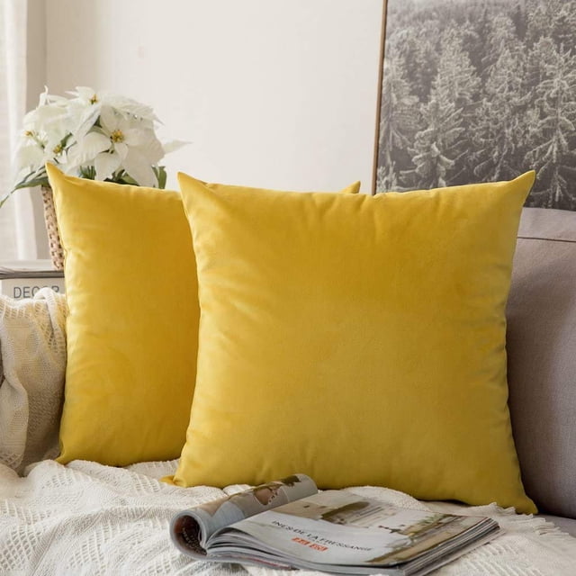 Fundas para cojines MIULEE 45 x 45 cm de terciopelo amarillo limón