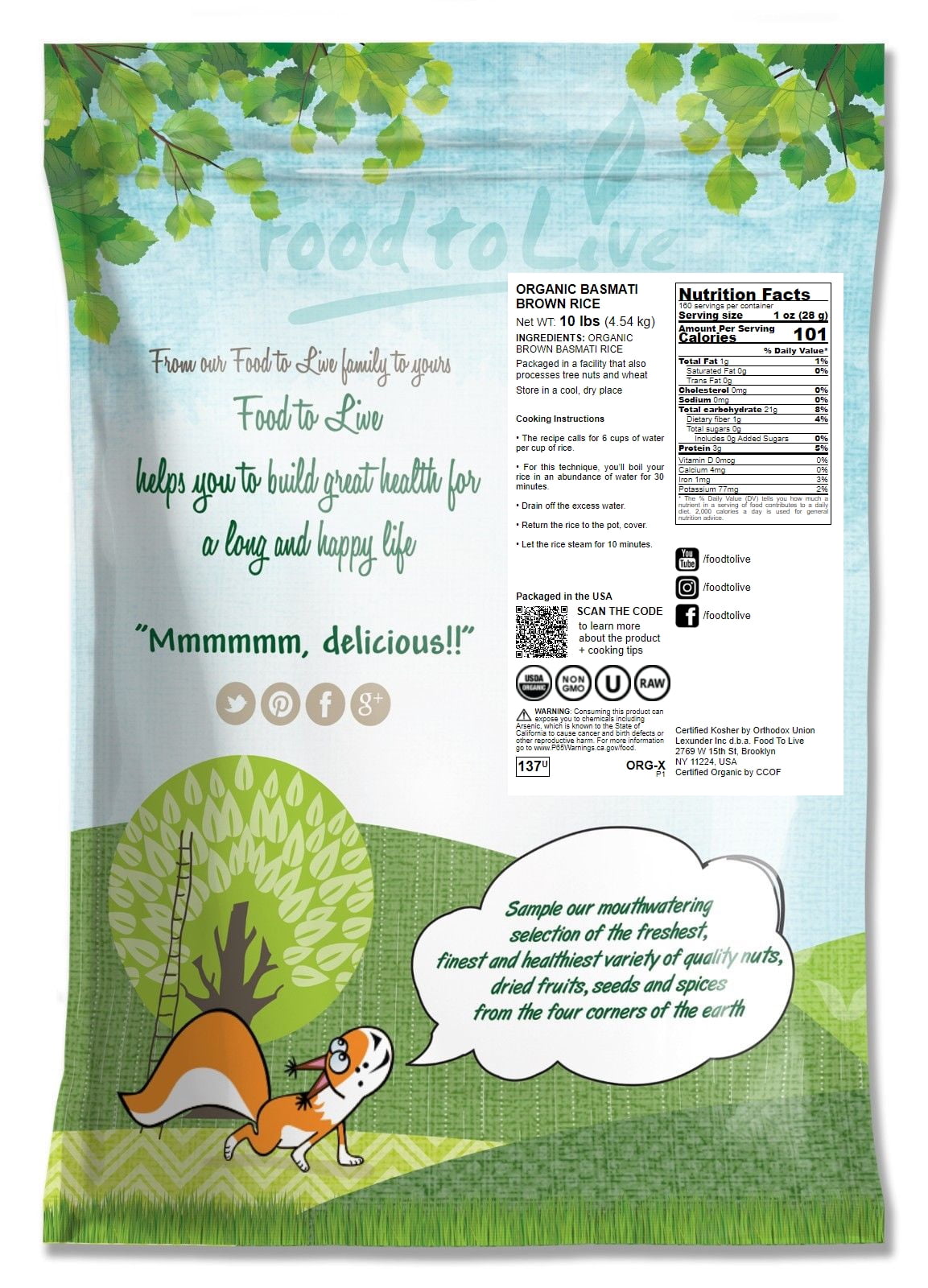 Organic Basmati Brown Rice, 10 Pounds — Non-GMO, Kosher, Raw, Vegan — by Food to Live