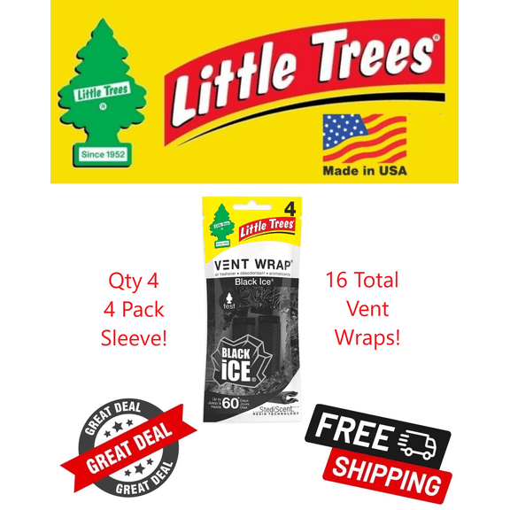 Little Trees Vent Wrap Air Freshener for Car & Home Black Ice Scented - 16 Pack!