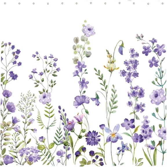 Watercolor Purple Floral Shower Curtain for Bathroom Set Spring Lavender Wisteria Blossom Flower Home Bath Bathtub Decor Customizable Durable Fabric Machine Washable with 12 Hooks 72"x72"
