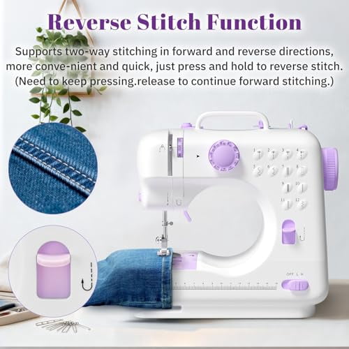 Beginner Sewing Machine,12 Built-in Stitches with Foot Pedal,2-Speed Control,Portable Mini Sewing Machine for Home Travel Use & Sewing Enthusiasts (purple)