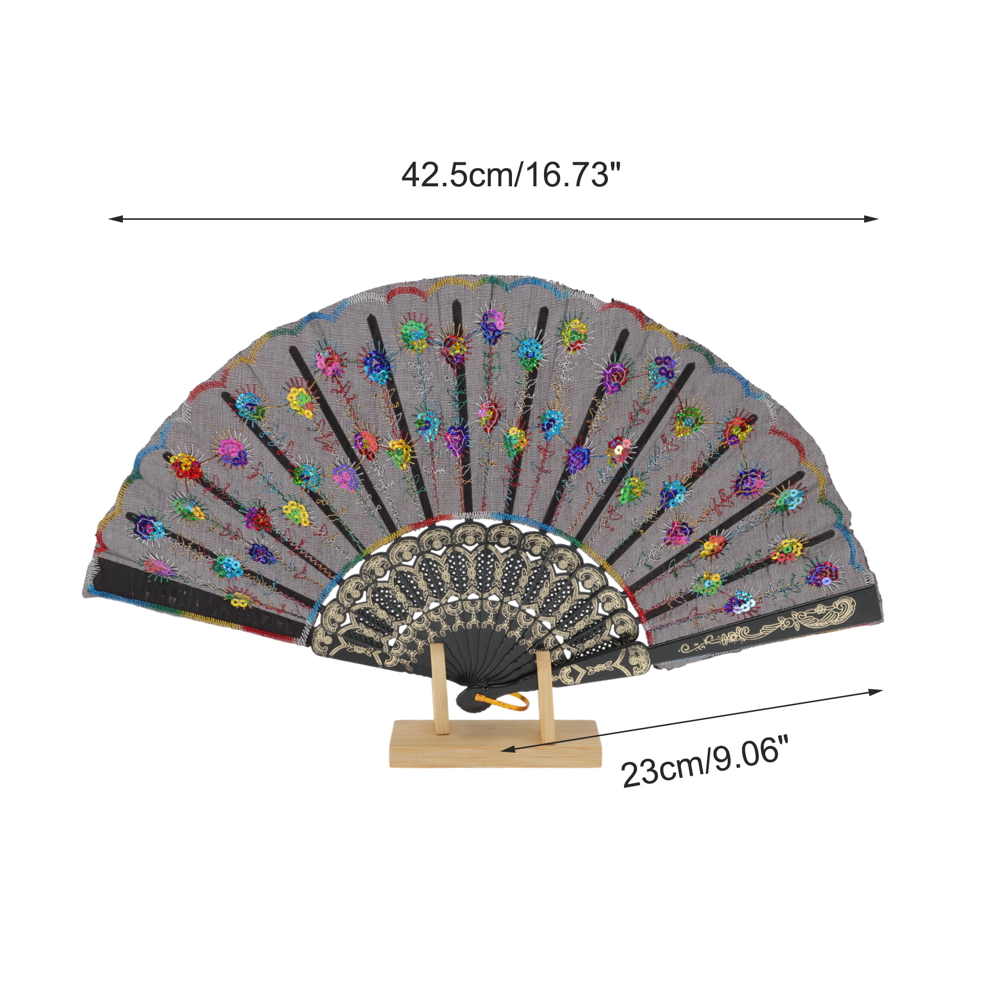 Unique Bargains Beautiful Sequins Folding Fan 1 Pc Colorful