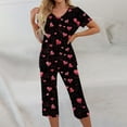 thumbnail image 2 of Valentines Day Women Pajama Set 2026 Lounge Heart Printed Plus Size Short Sleeve and Capri Trousers Sets with Pockets, 2 of 7