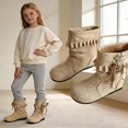 thumbnail image 2 of WAVSUF Fleece Mid Calf Boots for Girls Lace Up Wide Width Soft Comfort Fall Cute Daily Boots Beige Size 10, 2 of 9